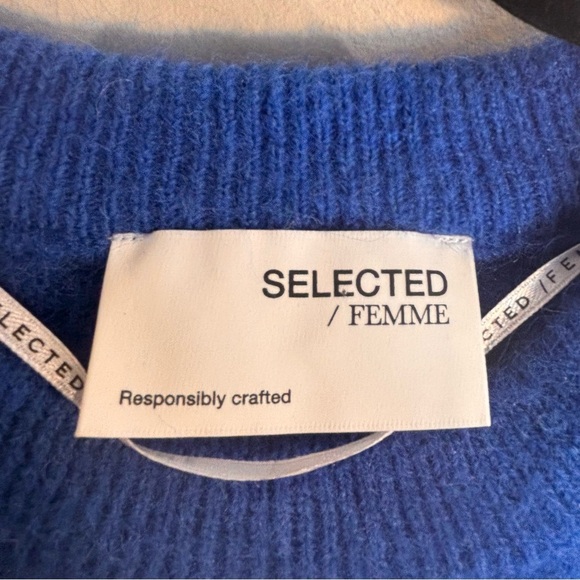 SELECTED FEMME Sz L Glowie Sweater Large Ribbing Crew Neck Wool Blend NEW - Picture 8 of 13